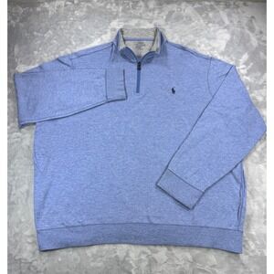 POLO RALPH LAUREN Performance 1/4 Zip Pullover Mens XL Blue Heathered Boxy